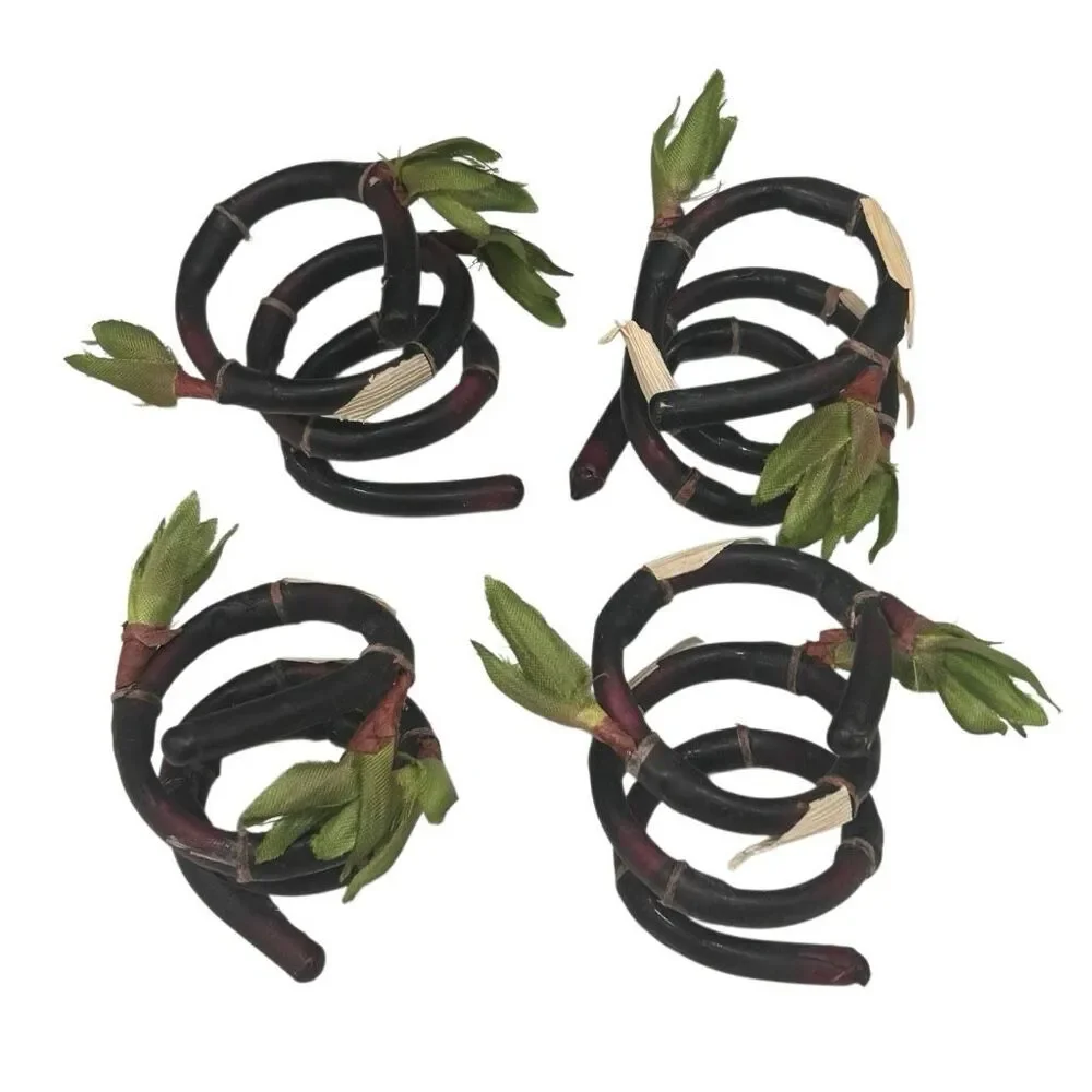 Set of 4 Bamboo-Style Napkin Rings Dark Brown Handmade Napkin Holder Table Deco